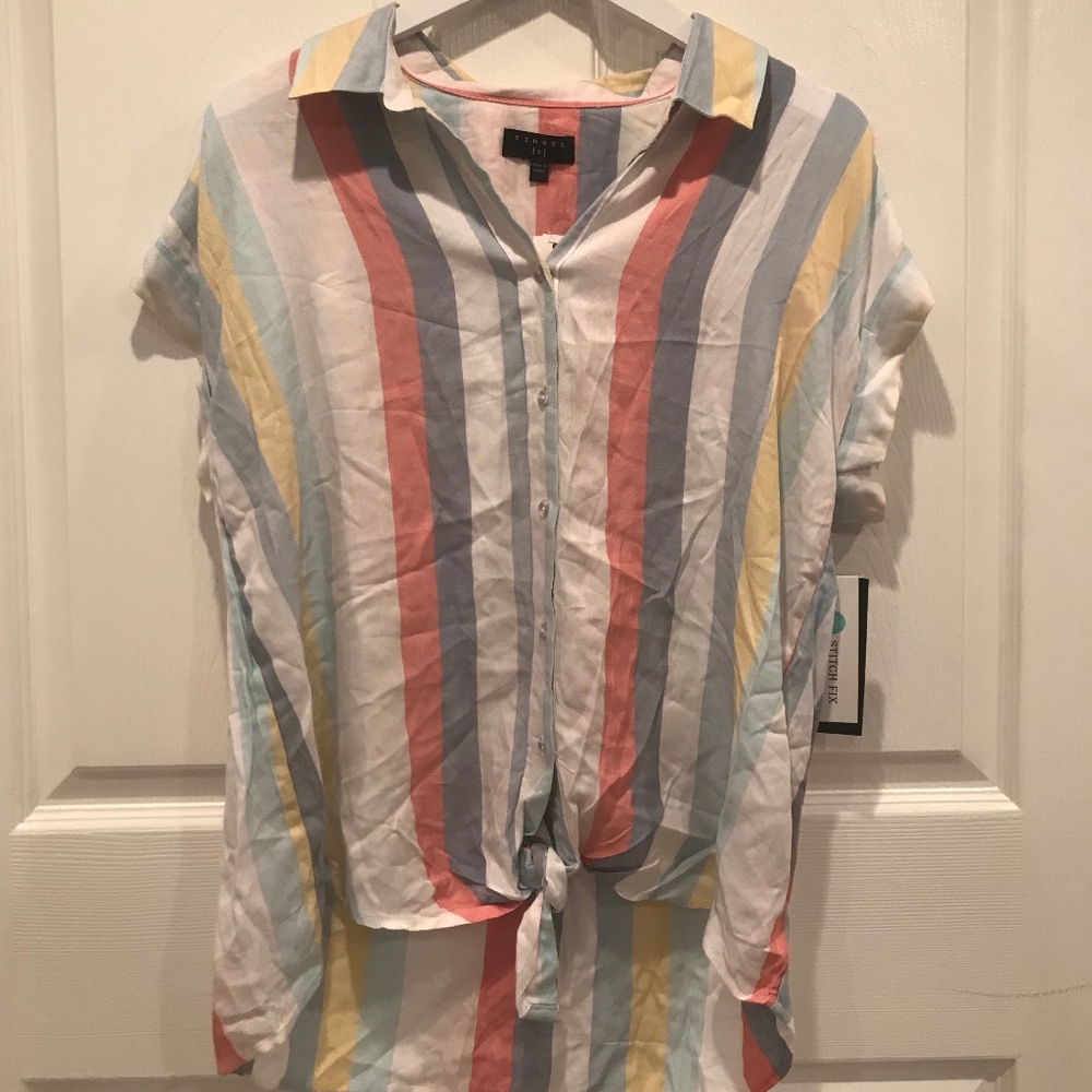 NWT. Tinsel | Relaxed Pastel Striped Shirt